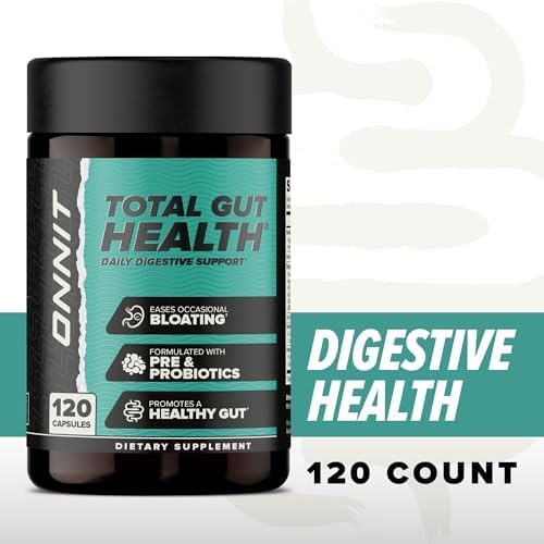 ONNIT Total Gut Health - Complete Daily Probiotics & Digestive Enzyme Supplement for Women & Men - 5 Strains of Probiotics, Prebiotics, Enzymes, Betaine HCL - Capsules - (120ct)