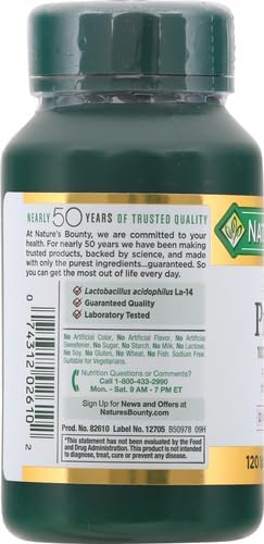 Nature's Bounty Acidophilus Probiotic, Daily Probiotic Supplement, Supports Digestive Health, 1 Pack, 120 Tablets