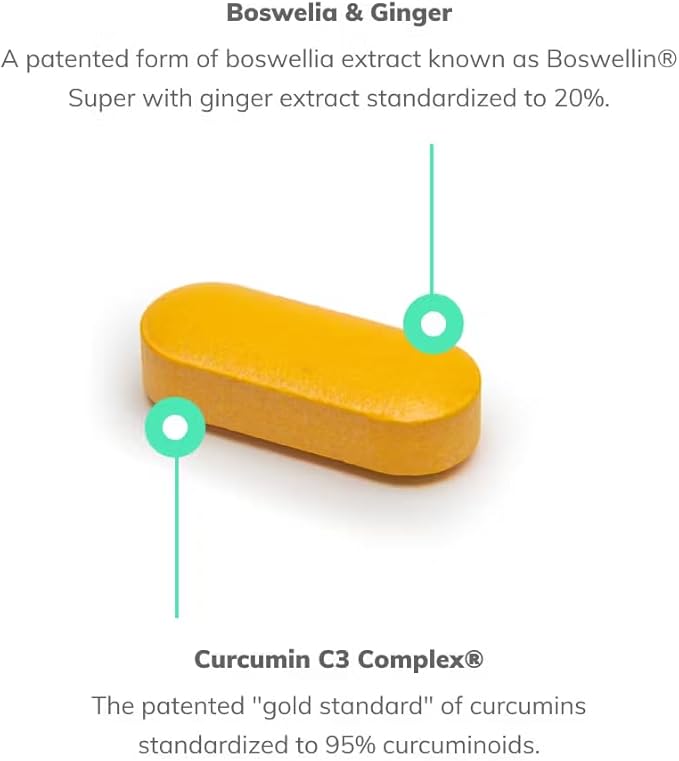 Better Way Health Curcumin Plus - Curcumin C3® Complex + Boswellin® Super + BioPerine® + Ginger - 120 Caplets