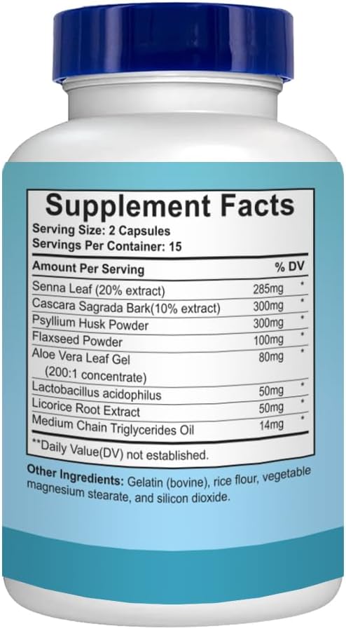 15 Day Cleanse - Gut and Colon Support, Advanced Gut Cleanse Detox with Senna, Cascara Sagrada & Psyllium Husk, 30 Capsules, Yogi, Cleanse capsules, cleanse support, White/Blue