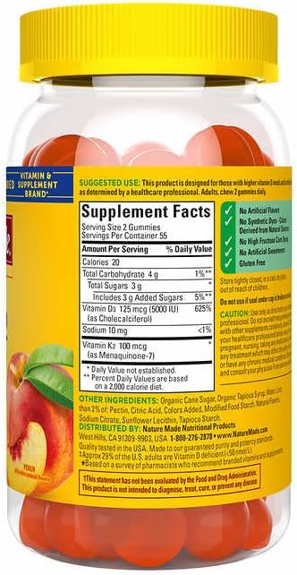 Nature Mades D3 + K2 Gummies, 110 Count Bundle - Adult Multi & Letter Vitamins Herbals & Dietary Supplements for Immune, Bone, Teeth & Muscle Health