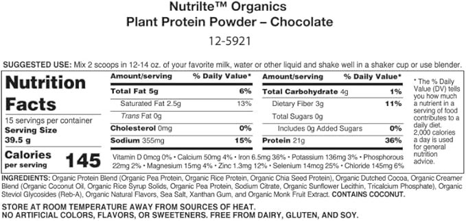 Organics Plant Protein Powder, Chocolate Flavor Item # 125921-15 Servings 18.52 Oz