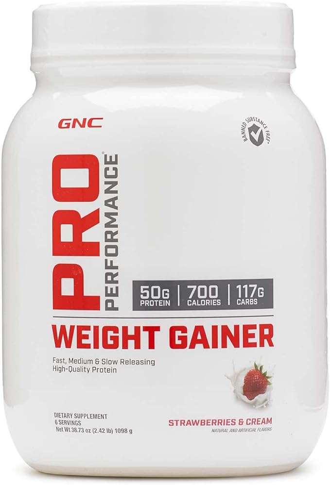 GNC Pro Performance Weight Gainer Protein Powder | Increase Muscle Mass | Banned Substance Tested | Strawberries and Cream | 6 Servings