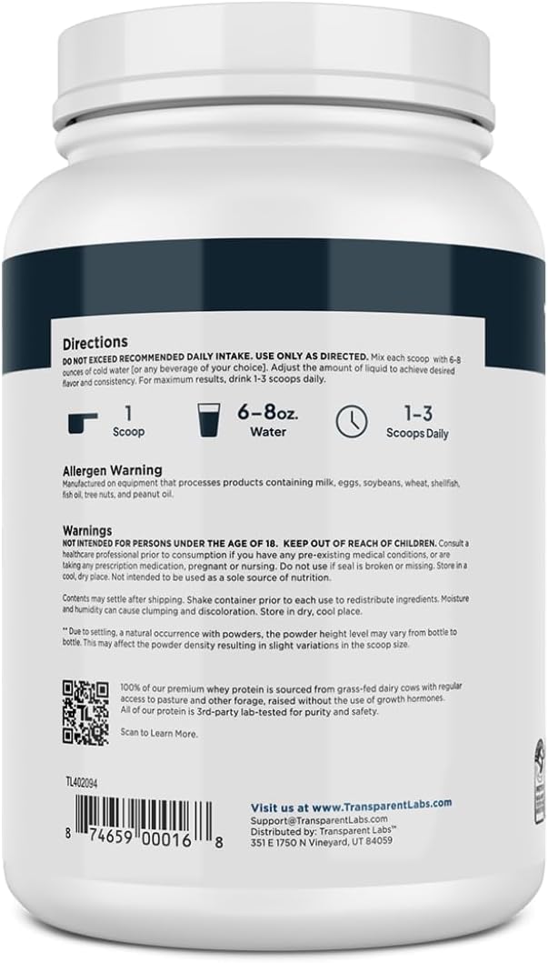Transparent Labs Grass-Fed Whey Protein Isolate - Natural Flavor, Gluten Free Whey Protein Powder w/ 28g of Protein per Serving & 9 Essential Amino Acids - 30 Servings, Oatmeal Chocolate Chip Cookie