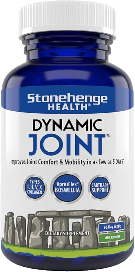 Stonehenge Health Dynamic Joint Supplement - Comfort, Mobility, Flexibility with AprèsFlex Boswellia, MSM, Collagen, Bromelain, Turmeric, Vitamin C, D3 (60 Capsules)