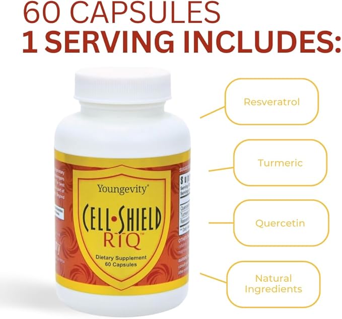 Youngevity Resveratrol Turmeric Quercetin RTQ Cell Shield - 60 Capsules (Pack of 2)