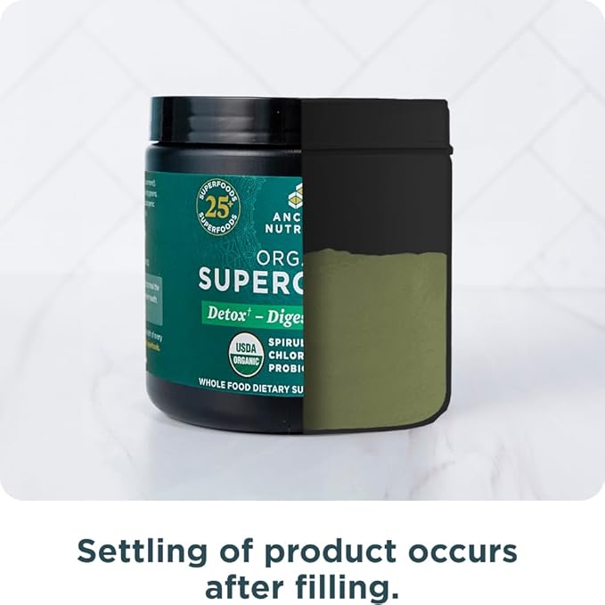 Ancient Nutrition Organic SuperGreens Powder with Probiotics, Organic Multivitamin Greens, Made from Real Fruits, Vegetables and Herbs, Digestive and Energy Support, 12 Servings, 3.6oz