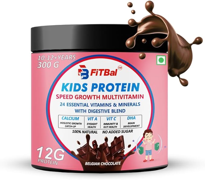 Kids Protein - Speed Growth Multivitamin with 24 Essential Nutrients and Digestive Blend - 300g Belgian Chocolate