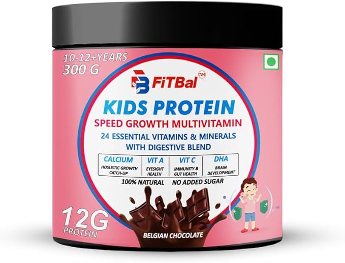 Kids Protein - Speed Growth Multivitamin with 24 Essential Nutrients and Digestive Blend - 300g Belgian Chocolate