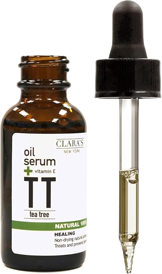 Clara's New York 100% Natural Tea Tree Facial Oil Serum with Vitamin E for Clearing Acne, Breakout, Pimple and Calming Redness, Blemish-Prone, Scars - 30ml /1Fl oz - Made In USA
