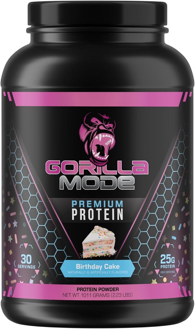 Gorilla Mode Premium Whey Protein - Birthday Cake / 25 Grams of Whey Protein Isolate & Concentrate/Recover and Build Muscle (30 Servings)