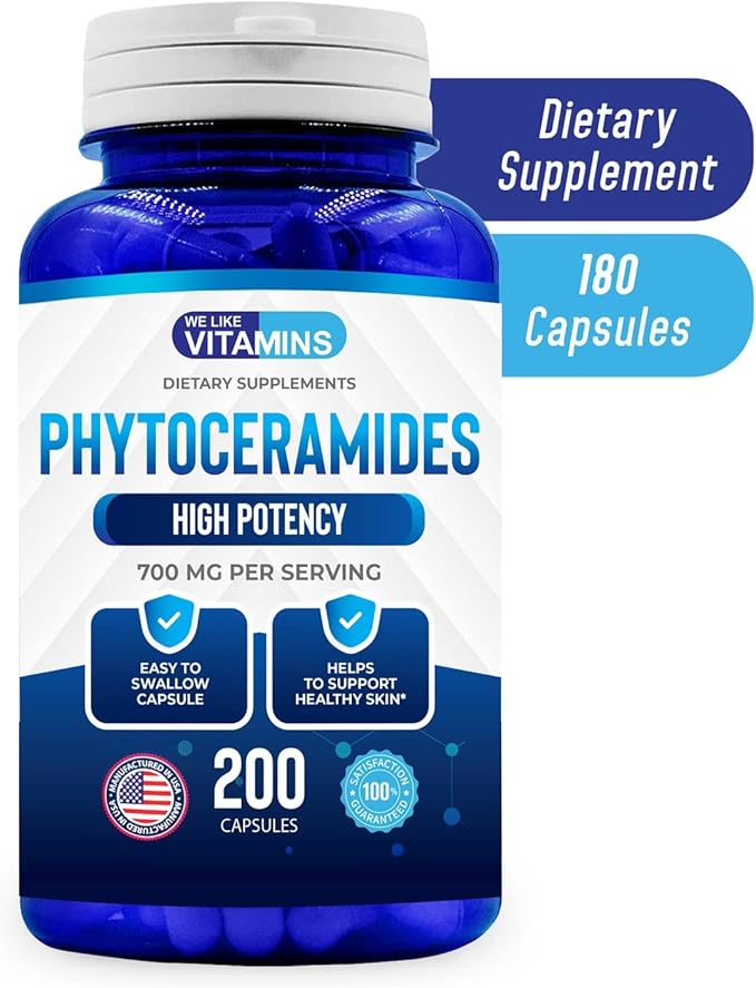 We Like Vitamins Phytoceramides 700mg - 200 Capsules All Natural Wheat Free and Plant Based - Phytoceramide Supplement - 700 mg per Serving - Skin Hydration, Repair, Rejuvination
