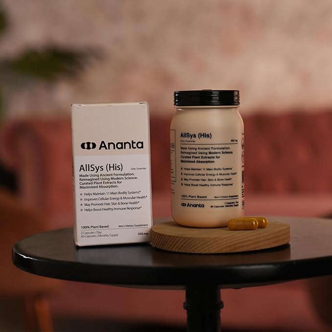 Ananta AllSys His Supplement for Men - Support to Maintain 11 Main Bodily Systems, Help to Promotes Hair, Skin and Bone Health, Helps Boost Immune Support (60 Vegan Capsule)