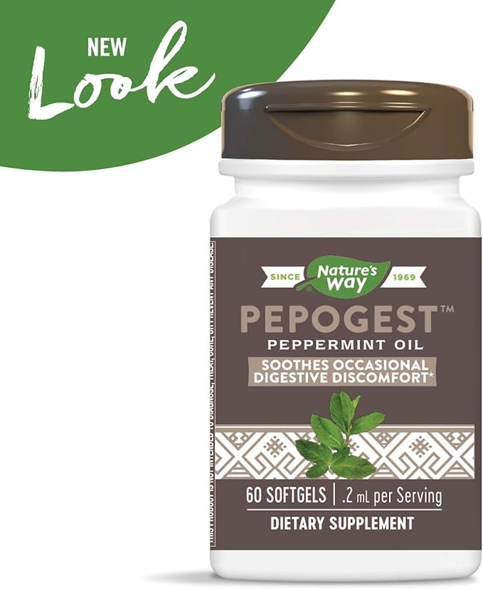 Nature's Way Pepogest Peppermint Oil, Soothes Occasional Gastrointestinal Discomfort*, Enteric Coating, 60 Softgels (Packaging May Vary)