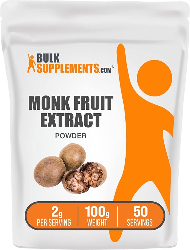 BulkSupplements.com Monk Fruit Extract Powder - Luo Han Guo Monk Fruit, Monk Fruit without Erythritol, Monk Fruit Powder - Pure Monk Fruit, Gluten Free, 2g per Serving, 100g (3.5 oz)