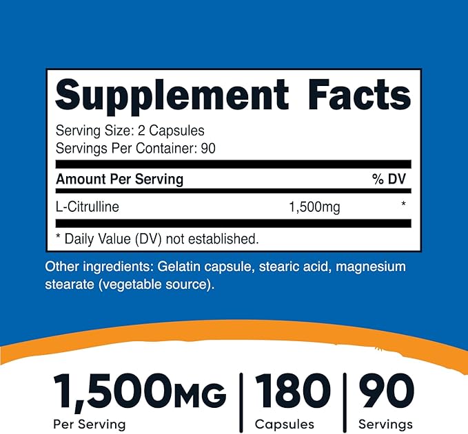 Nutricost L-Citrulline 750mg, 180 Capsules (3 Bottles)