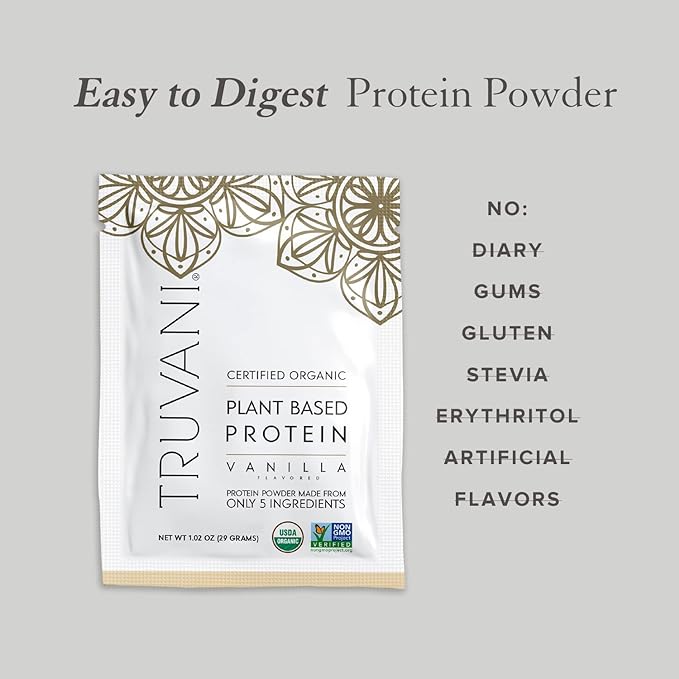 Truvani Vegan Pea Protein Powder | Vanilla | 20g Organic Plant Based Protein | 1 Serving | Keto | Gluten & Dairy Free | Low Carb | No Added Sugar