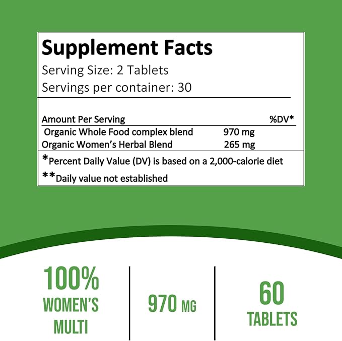 Women's Multivitamin with Vitamins A, C, D, E, B-6 and B-12 for Daily Nutritional Support Non-GMO & Gluten Free - 60 Count