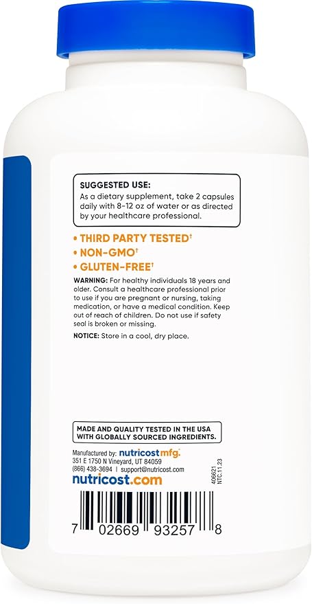 Nutricost L-Citrulline 1500mg, 180 Capsules - 750mg Per Capsule, Gluten Free, Non-GMO, Packaging May Vary