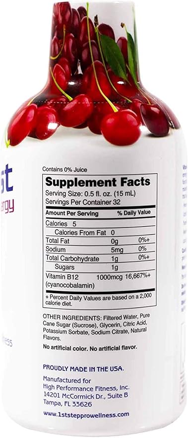 High Performance Fitness INC. 1st Step Liquid B-12, Cherry Charge, 16-fluid ounces