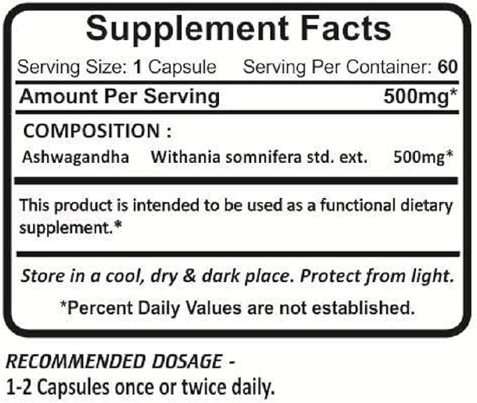 Planet Ayurveda Ashwagandha, 500mg Veg Capsules - 2 Bottles