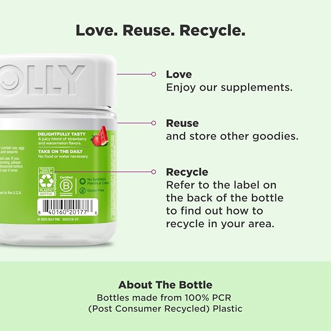 OLLY Fiber Gummy Rings, 5g Prebiotic Fiber, FOS (Fructo-oligosaccharides), Digestive Support, Berry Melon 50ct