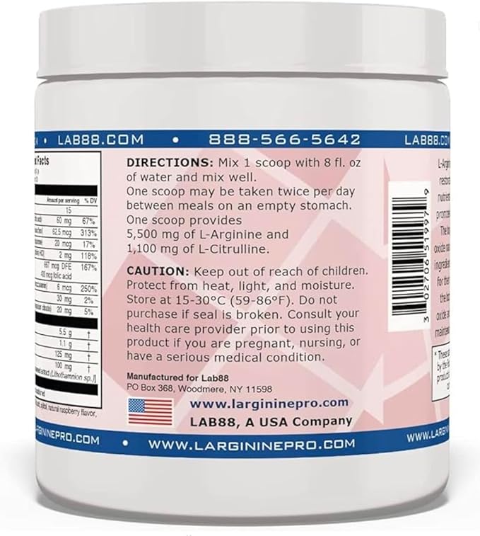 L-ARGININE PRO | L-arginine Supplement Powder | 5,500mg of L-arginine Plus 1,100mg L-Citrulline (Raspberry, 3 Jars)