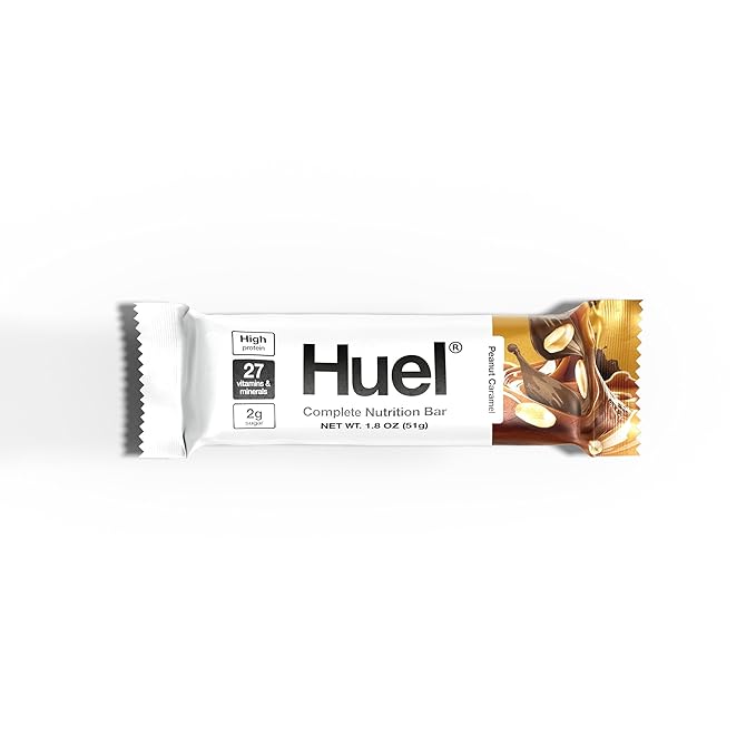 Huel Complete Nutrition Vegan Protein Bars | Peanut Caramel | 13g Protein, 27 Vitamins and Minerals, 2g Sugar, Non-GMO, 100% Plant Based Snack | 12 Pack
