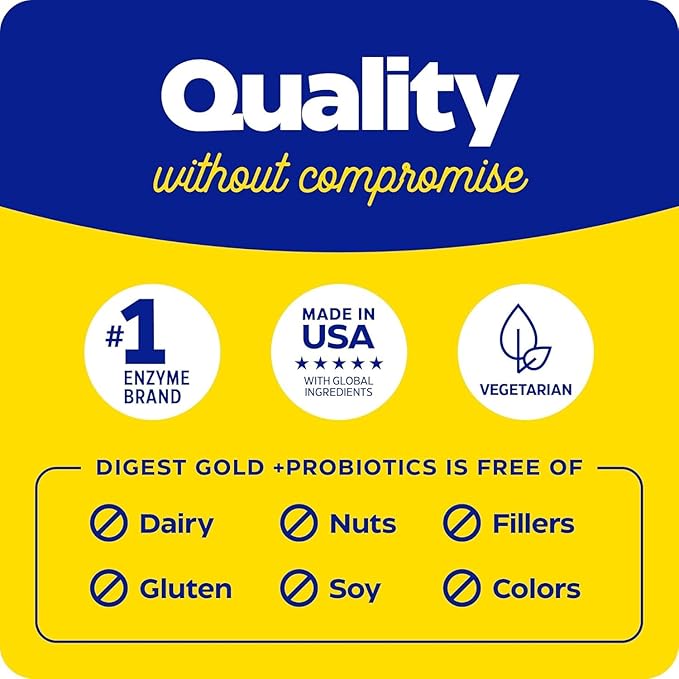 Enzymedica Digest Gold + Probiotics, 2-in-1 Formula for Gut Health, Digestive Enzymes & 1.5 Billion Active Probiotic Cultures, 180 Count