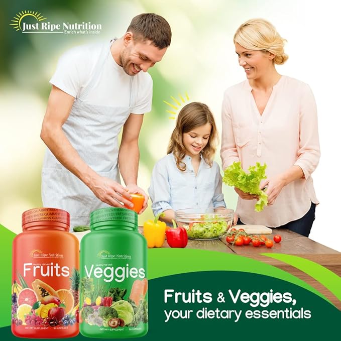 Fruits and Veggies Supplement - 90 Fruit and 90 Veggies Capsules (2 Pack) - 100% Whole Natural Superfood - Filled with Vitamins and Minerals - Supports Energy Levels - Made