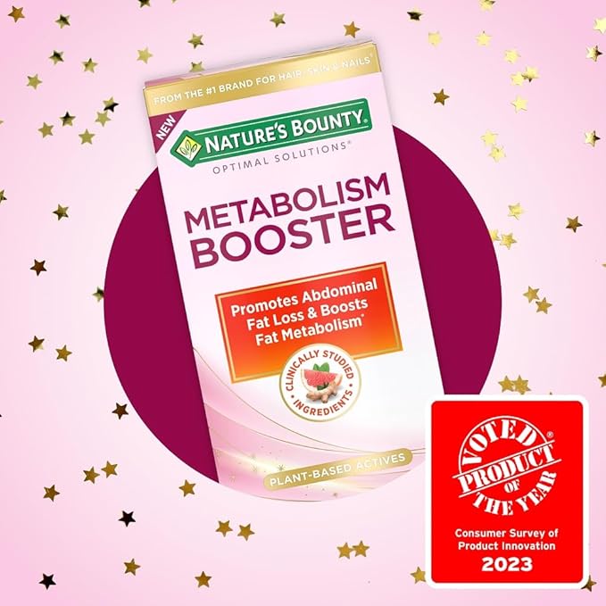 Nature's Bounty Optimal Solutions Metabolism Booster Supplement, Boosts Fat Metabolism, Promotes Abdominal Fat Loss, with Citrus Extracts and Black Ginger, 60 Capsules