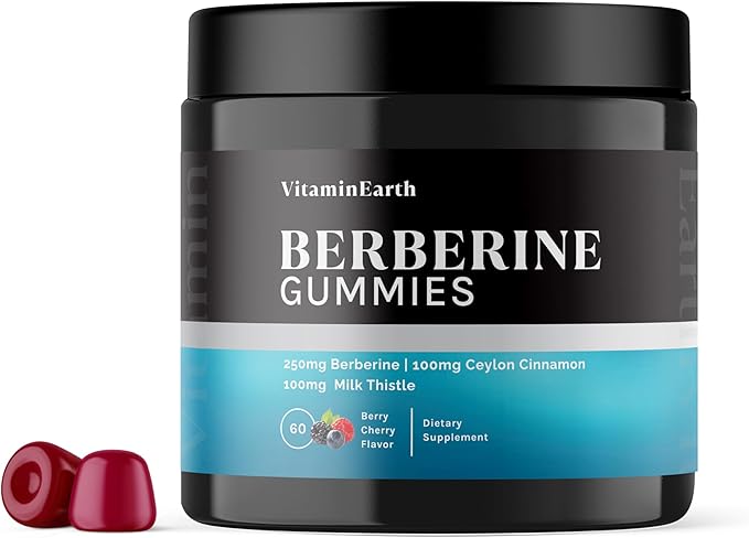Berberine Gummies with Berberine HCL, Ceylon Cinnamon & Milk Thistle for Immune and Metabolism Support - Berry Cherry Flavor - 60 Count