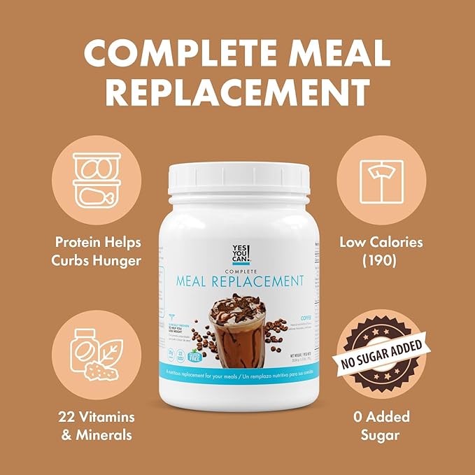 Yes You Can! Complete Meal Replacement - 15 Servings, 20g of Protein, 0g Added Sugars, 21 Vitamins and Minerals - All-in-One Nutritious Meal Replacement Shake (Coffee)