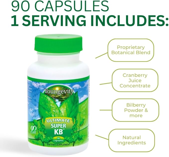 Youngevity Super KB - Proprietary Urinary Tract Health Supplement - Cranberry, Bilberry, Devil's Claw, Horsetail & More - Ancient Legacy - 90 Capsules