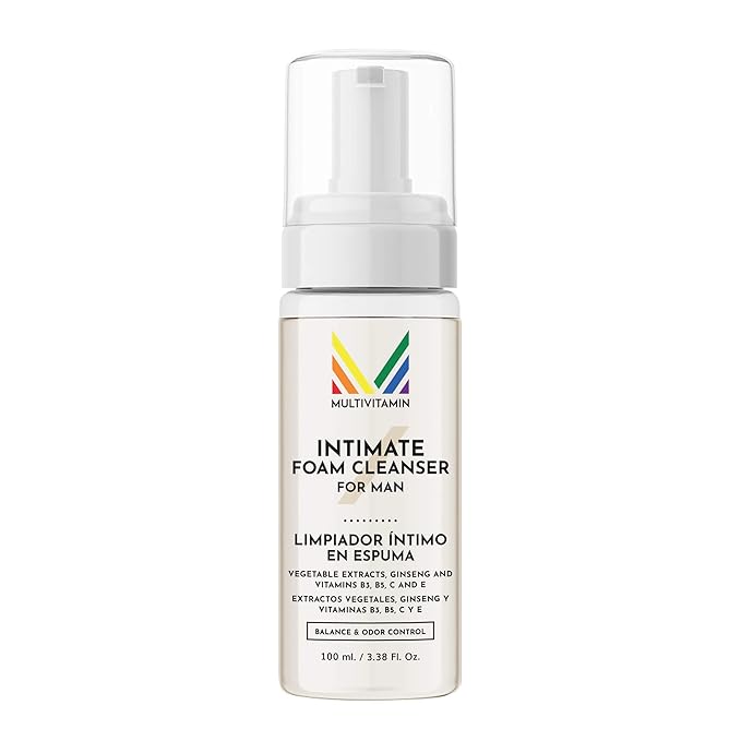 No Rinse Intimate Foam Cleanser for Men pH Balanced Vanilla Scent Gentle Daily Hygiene Hydrating with Essential Vitamins Pre Intimacy Post Workout Paraben Free Alcohol Free Fresh Feeling 3.4 fl oz
