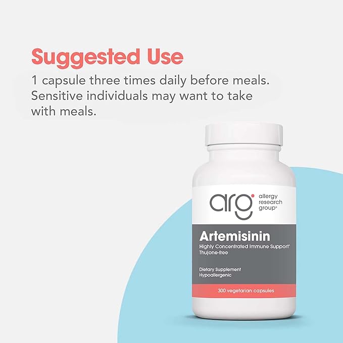 Allergy Research Group Artemisinin Supplement - GI Tract Support, Pure Qinghaosu from Artemisia annua, Thujone-Free, Hypoallergenic, Vegetarian Capsules - 300 Count