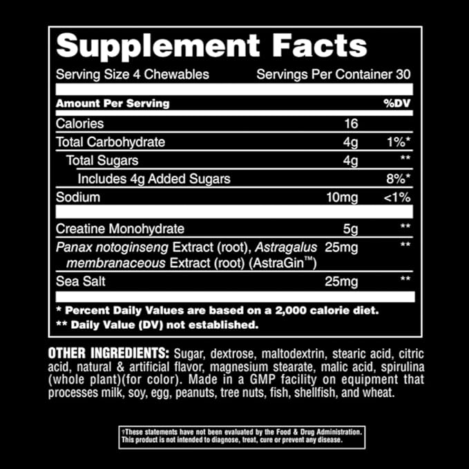 Animal Creatine Chews Tablets - Enhanced Creatine Monohydrate with AstraGin to Improve Absorption, Sea Salt for Added Pumps, Delicious and Convenient Chewable Tablets - Green Apple