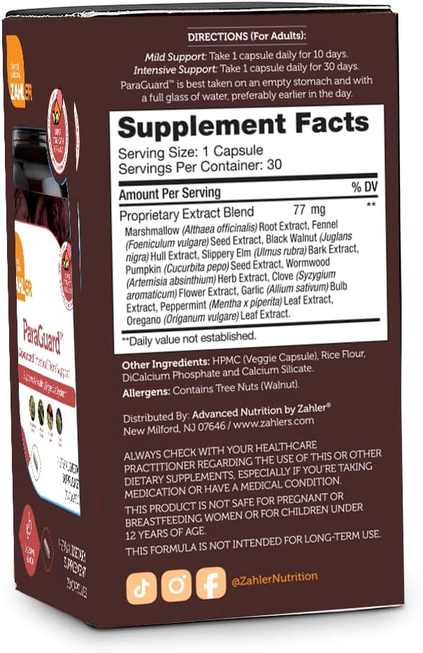 Zahler - ParaGuard Capsules - Gut Health Supplement - Formula has Wormwood, Garlic Bulb, Pumpkin Seed, Clove & More - Natural Support for Humans - Certified Kosher 30 Count