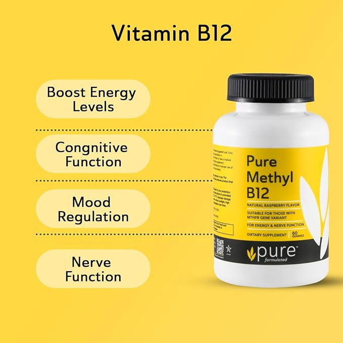 Methyl B12 Vitamin Gummies - Vegan Vitamin B12 Gummies for Adults & Kids - Vitamin Chewable Gummies for Energy & Nerve Function – Gluten-Free, Dairy-Free, Kosher (60 Gummies 1500 mcg)