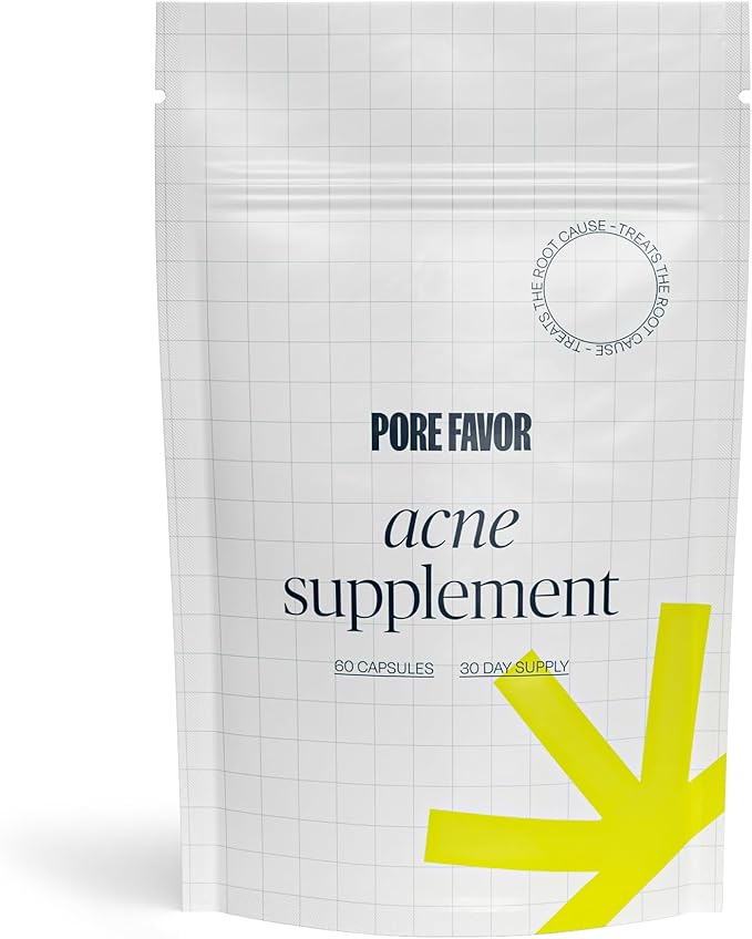 POREFAVOR Acne Supplements – Includes DIM, Zinc + 10 actives targeting the 4 stages of acne development Clear Skin Vitamins for Spots, Blemishes & Oil Control, for Women, Men, & Teens (1 Month Supply)