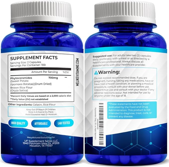 We Like Vitamins Phytoceramides 700mg - 200 Capsules All Natural Wheat Free and Plant Based - Phytoceramide Supplement - 700 mg per Serving - Skin Hydration, Repair, Rejuvination