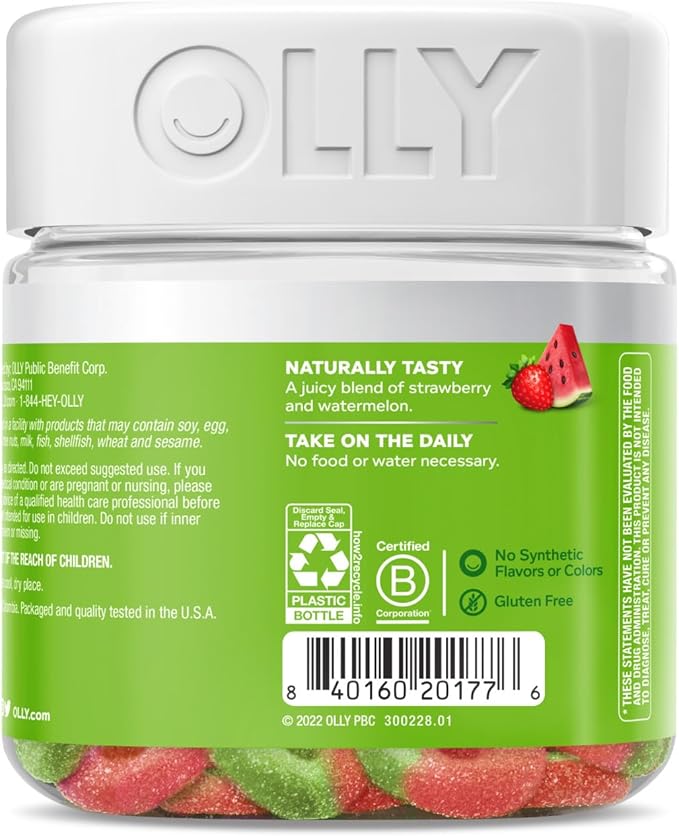 OLLY Fiber Gummy Rings, 5g Prebiotic Fiber, FOS (Fructo-oligosaccharides), Digestive Support, Berry Melon 50ct