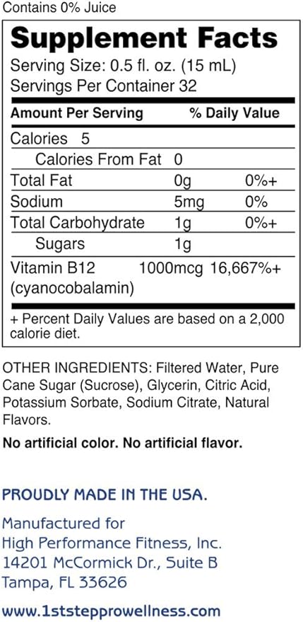 High Performance Fitness INC. 1st Step Liquid B-12, Cherry Charge, 16-fluid ounces