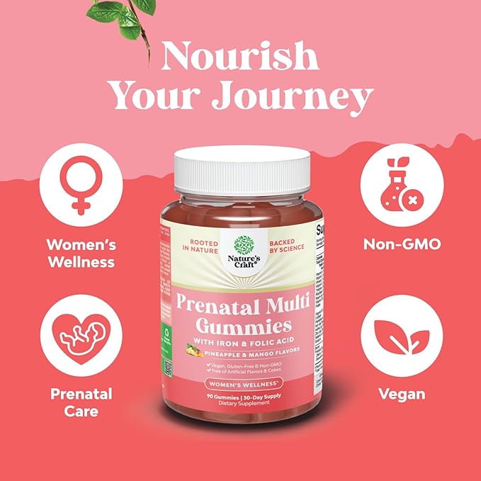 Vegan Prenatal Gummies for Women - Gummy Prenatal Vitamins for Women with Iron Folic Acid and Superfruit Blend - Chewable Prenatal Vitamins for Women Gummy Formula (Pineapple Mango) - 2 Months
