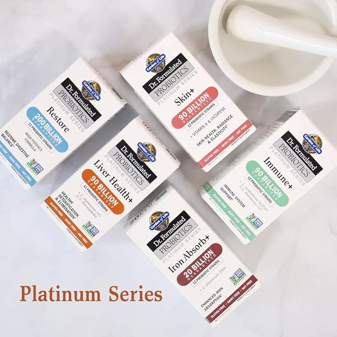 Garden of Life Dr. Formulated Probiotics Platinum Series Liver Health+ 90 Billion CFU Guaranteed, One a Day Probiotic for Healthy Detoxification & Elimination Support, Vegan, Gluten Free, 30 Capsules