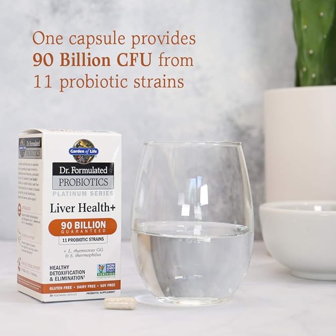 Garden of Life Dr. Formulated Probiotics Platinum Series Liver Health+ 90 Billion CFU Guaranteed, One a Day Probiotic for Healthy Detoxification & Elimination Support, Vegan, Gluten Free, 30 Capsules