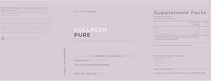 Collagen Pure x 2 I 2 containers of 100% Hydrolyzed Collagen Powder (Type I & III) I Odorless & Unflavoured I Easy Mix - 60 Day Supply