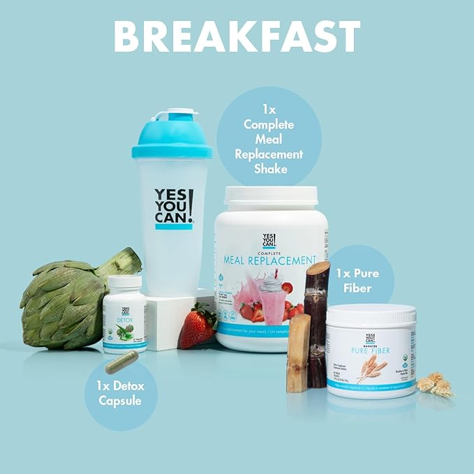 Yes You Can! Detox Plus Kit, Daily Cleanse Pure Fiber Meal Replacement, Drink Mix, Shake Booster and Supplement, Body Cleanse Kit for Women, Daily System Cleanse - Strawberry, Aloe Vera Hibiscus