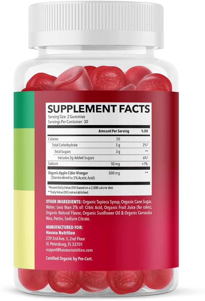 Organic Apple Cider Vinegar Gummies - ACV Gummies to Support Digestive Health and Gut Flora for Digestion - Natural Apple Flavor - 120 Organic, Vegan, and Non-GMO Apple Cider Vinegar Gummies