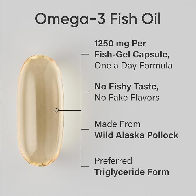 Sports Research Triple Strength Omega 3 Fish Oil 1250mg from Wild Alaska Pollock - Burpless Fish Oil Supplement with Omega3s EPA & DHA - Sustainably Sourced, Non-GMO, Gluten Free - 30 Softgels